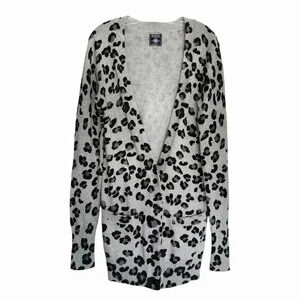 Victoria’s Secret PINK Leopard Boyfriend Cardigan Women M Gray Long Cotton